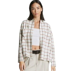 NWT Everlane White and Brown Plaid Button Down Shirt with Front Pockets Sz Small